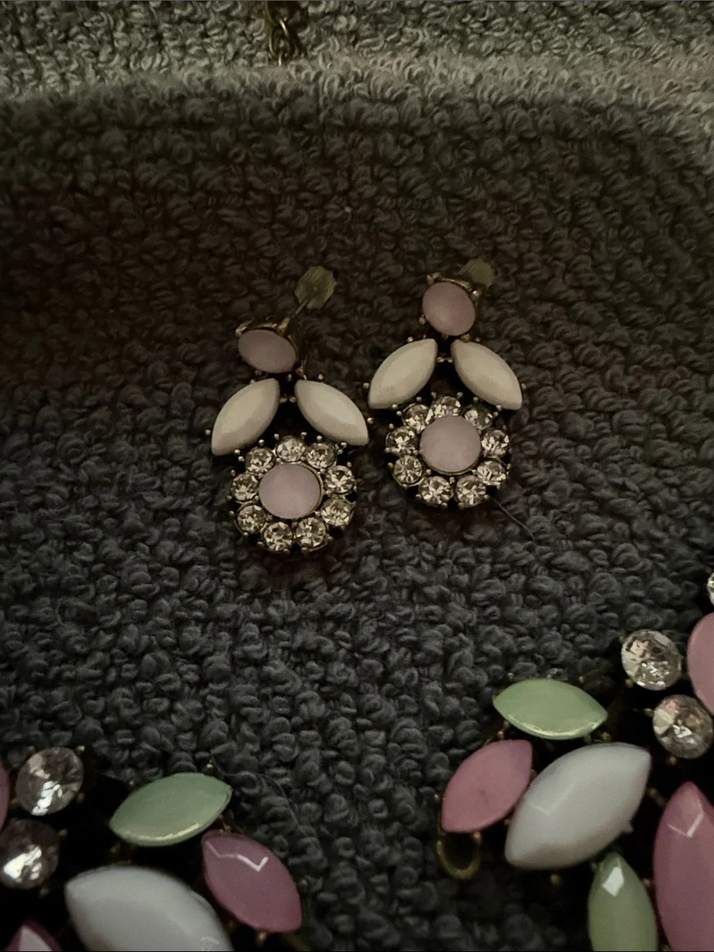 Pastel Statement Necklace & Earring Set - Pink, Mint & White